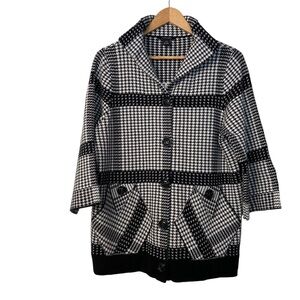 Alison Sheri knit Cardigan button up houndstooth black white pockets large